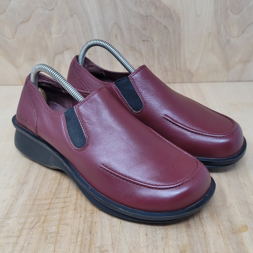 SIMPLE Womens Loafers Sz 9 M Burgundy Leather Casual Slip On Shoes